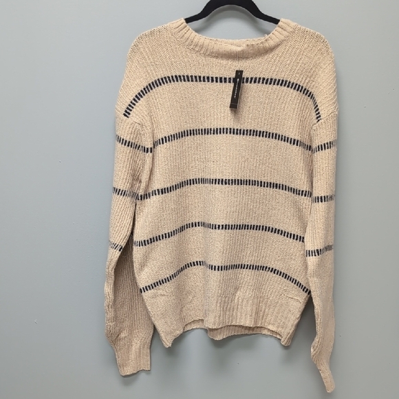 Cozy Knit Sweater with Navy Stripes - Picture 1 of 6